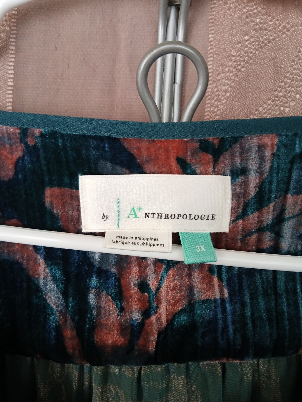 🏷️ Anthropologie Women's Top Faustine Velvet Teal Floral Peasant Plus 0458 - Picture 14 of 14